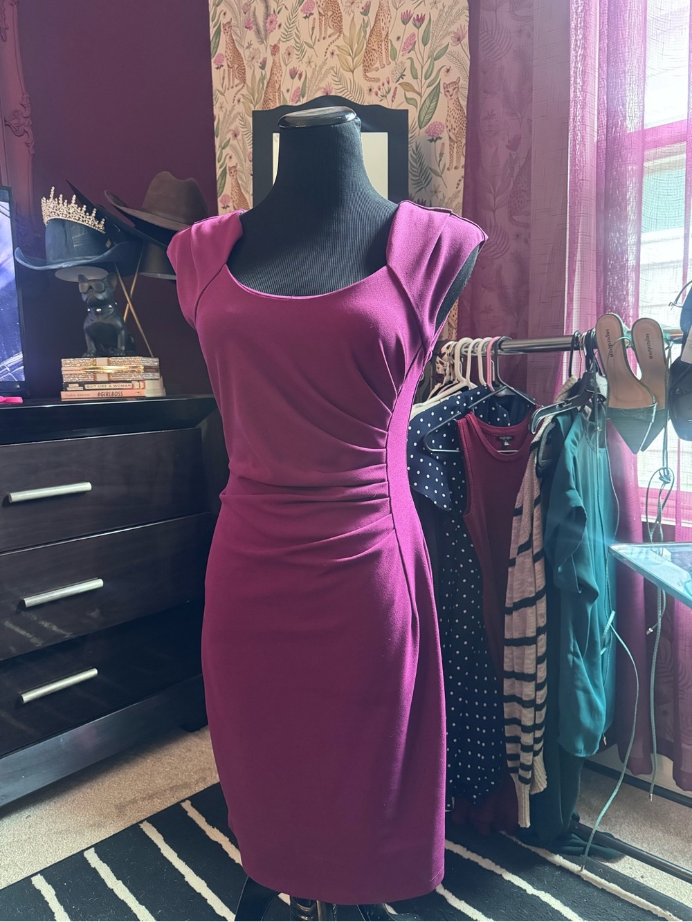 Magenta Dress with Cap Sleeves